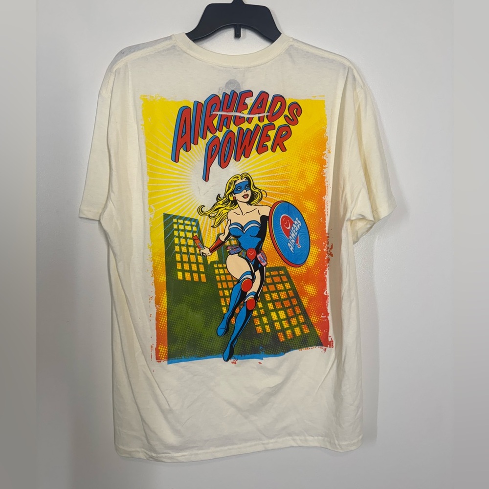 Airheads Power Graphic Tee - Cream Color Size Large NWOT Superhero Short sleeve